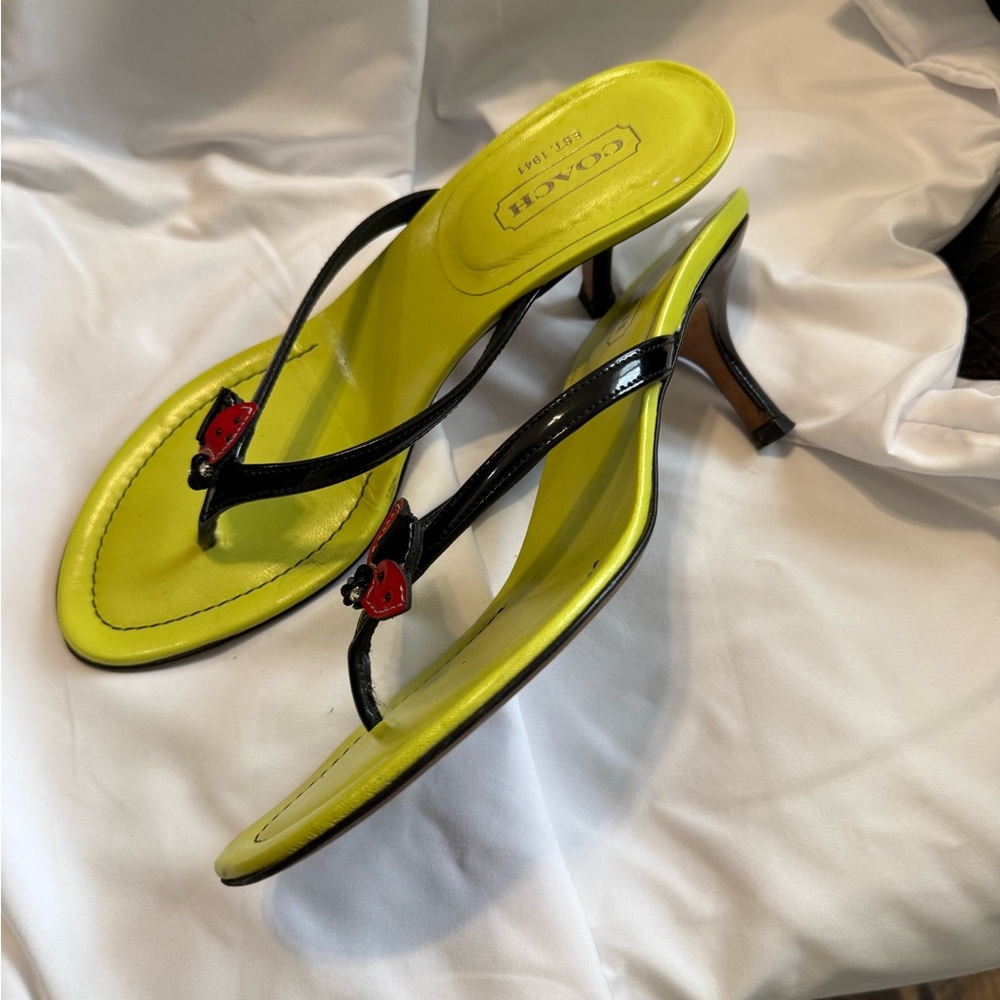 Coach Lime Green Ladybug Strappy High Heeled Sandals size 9 - Picture 4 of 8